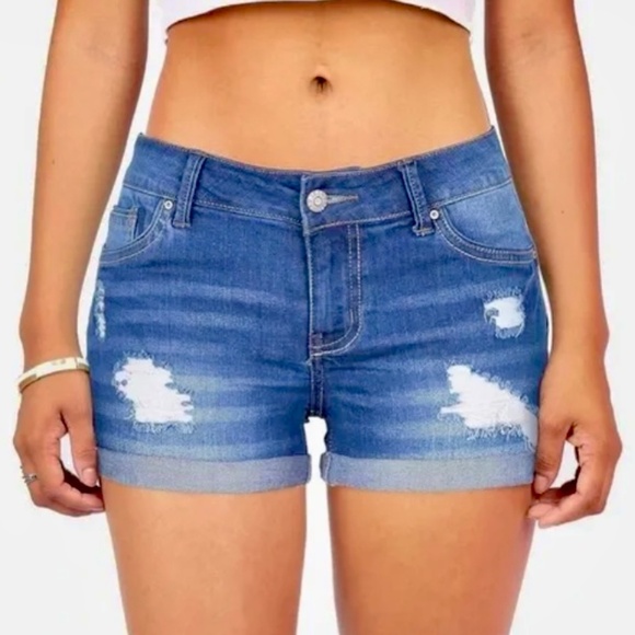 WAX JEAN - DISTRESSED SHORT JEANS WITH ROLLED CUFFS  S/P - Picture 1 of 7